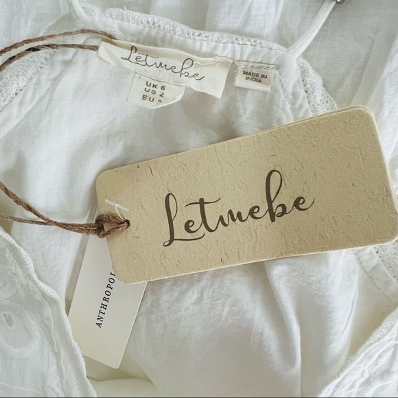 ANTHROPOLOGIE LETMEBE Embroidered Eyelet Lace Trim Cami Peplum Top White Size 2 - Picture 8 of 9